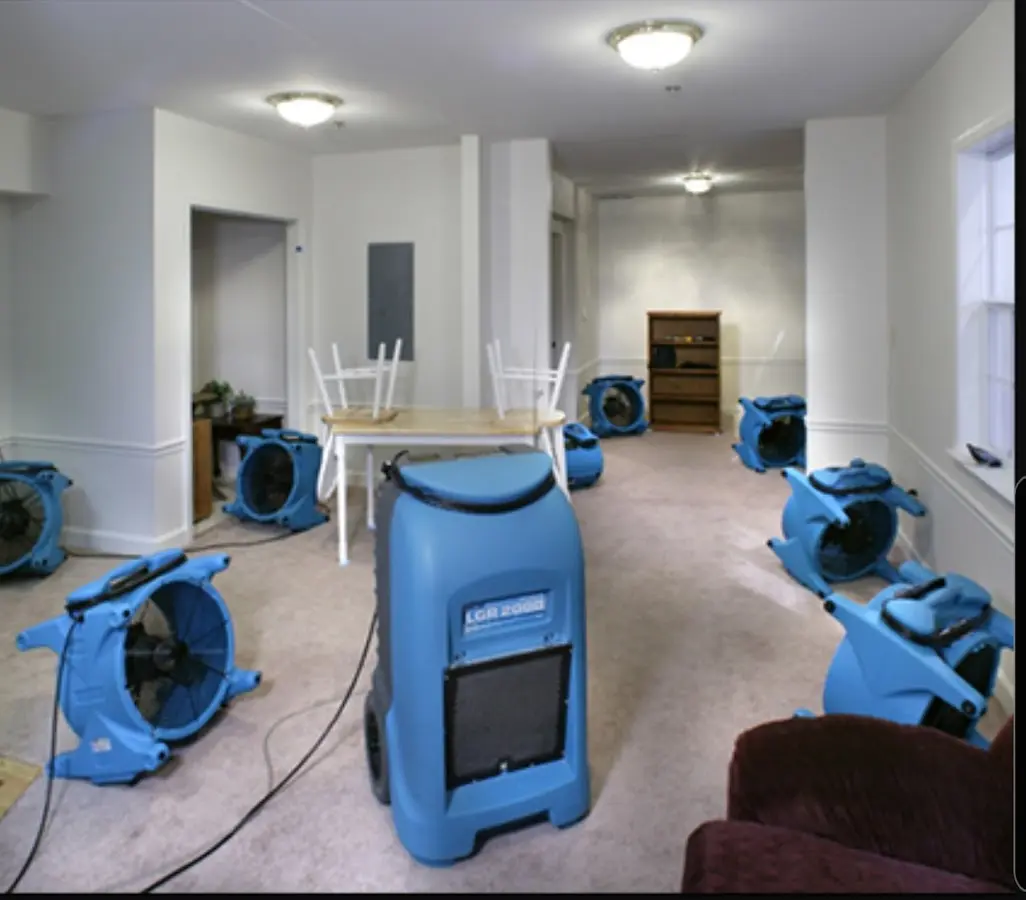 Air movers and dehumidifier setup for Water Damage Restoration in North Castle